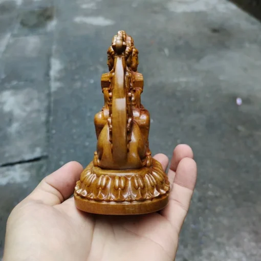 Samantabhadra Bodhisattva Statue 4.7” Wooden Buddha Double-sided Design