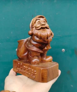 Santa Claus Carrying Sack Statue - 15 cm - Green Cypress Wood - Handcrafted Christmas Figurine and Pen Holder