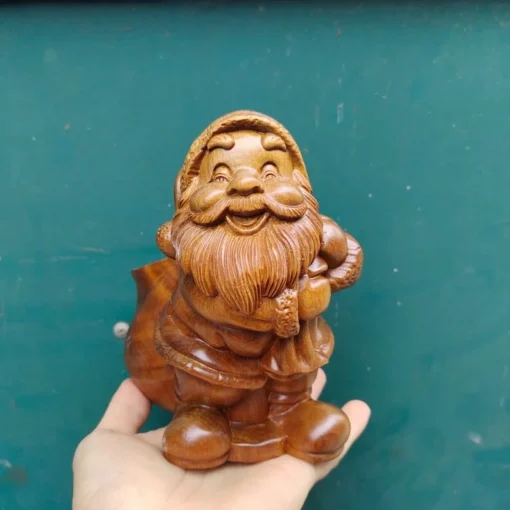 Santa Claus Statue - 15cm - Green Cypress Wood - Handcarved Design