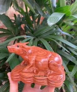 Small Feng Shui Buffalo Statue 8.5cm Handcrafted Padauk Wooden Sculpture