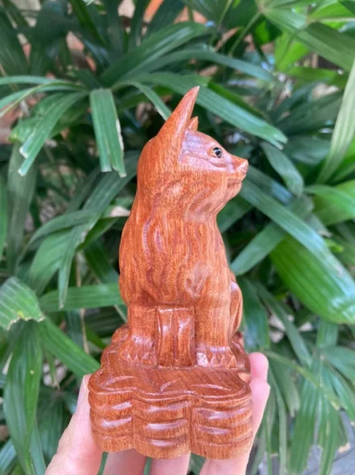 Small Wooden Cat Statue 4.7 Inches - Handcrafted Feng Shui Decor