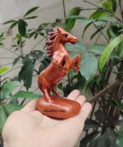 Small Wooden Horse Figurine 4.7”H Handcrafted Padauk Wood