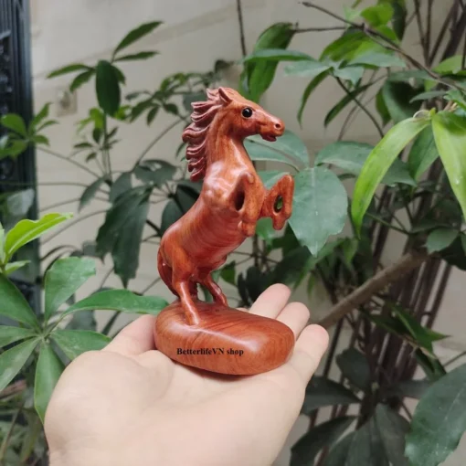 Small Wooden Horse Figurine 4.7”H Handcrafted Padauk Wood