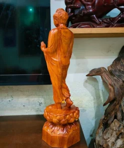 Solid Wood Gautama Buddha Statue - 19.6 inches - Padauk Wood - Handcrafted Decor