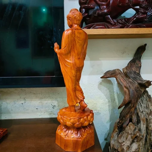 Solid Wood Gautama Buddha Statue - 19.6 inches - Padauk Wood - Handcrafted Decor