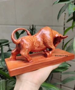 Solid Wooden Bull Sculpture - 20cm Handcrafted Padauk Wood Figurine