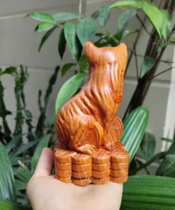 Solid Wooden Cat Statue - 15 cm and 22 cm - Handcrafted Padauk Wood