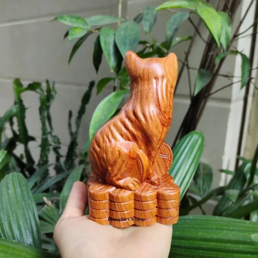 Solid Wooden Cat Statue - 15 cm and 22 cm - Handcrafted Padauk Wood