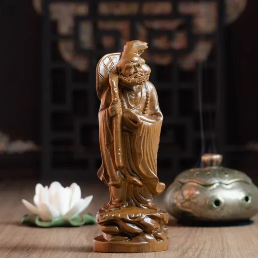 Standing Bodhidharma Statue 8" High - Wooden Carving, Handcrafted for Meditation & Home Decor