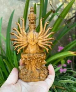 Thousand Hands Guanyin Statue - 6 inch Wooden Kuan Yin Buddha Statue