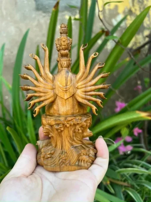 Thousand Hands Guanyin Statue - 6 inch Wooden Kuan Yin Buddha Statue