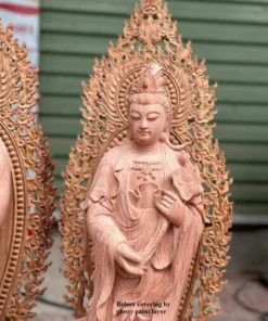 Three Saints of the Western Pure Land Statue 23.6 Inches Padauk Wood Handcrafted