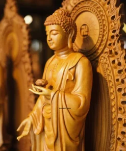 Three Saints of the Western Pure Land - Wooden Buddha Statue - 23.6 inches - Handcrafted