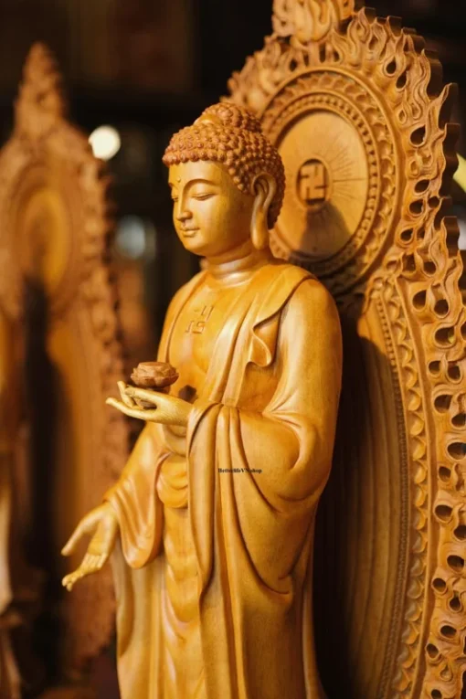 Three Saints of the Western Pure Land - Wooden Buddha Statue - 23.6 inches - Handcrafted