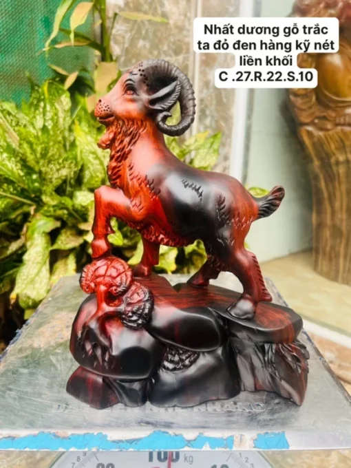 Unique Feng Shui Goat Statue 12.3x6.3x4 inch Handmade Rose Wood, Goat Decor