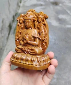 Vairocana Mahavairocana Statue 4.7”H Wooden Buddha Double-Sided