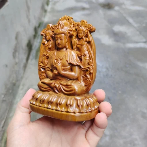 Vairocana Mahavairocana Statue 4.7”H Wooden Buddha Double-Sided