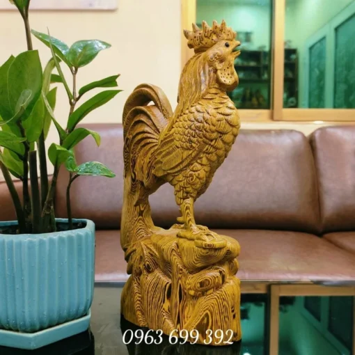 Vintage Wooden Rooster Figurine - 30 cm - Ebony Wood - Handcrafted