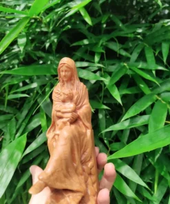 Virgin Mary Holding Baby Jesus Wooden Statue 5.9