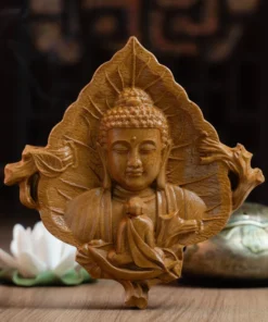 Wood Carved Amitabha Buddha Wall Art 18cm x 18cm Wooden Meditation Statue