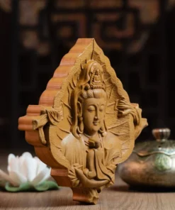 Wood Carved Guan Yin Bodhisattva Wall Art - 18cm Handmade Meditation Decor