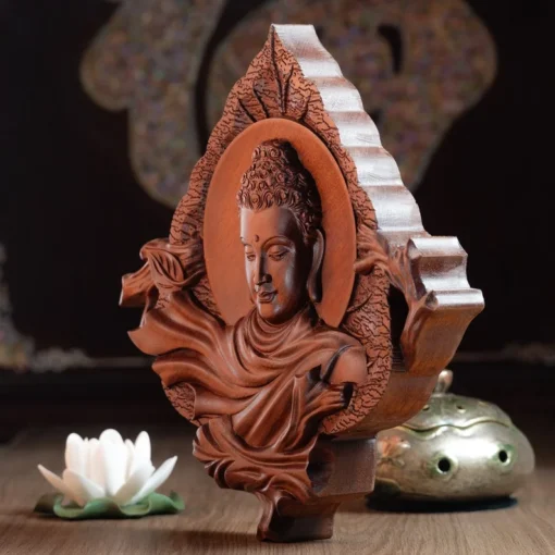 Wood Carved Shakyamuni Buddha Wall Art 27cm Handmade Wooden Spiritual Statue