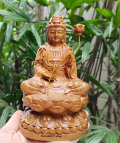 Wooden Bodhisattva Statue - 7.8x3.5x3.5 inches - Green Cypress Wood