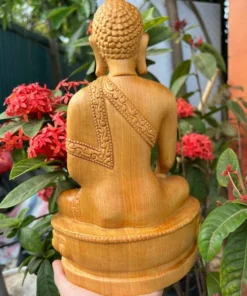 Wooden Buddha Statue Shakyamuni 28x18x12cm Handcrafted Fokieni Wood