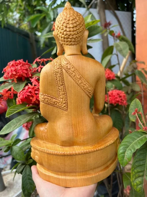 Wooden Buddha Statue Shakyamuni 28x18x12cm Handcrafted Fokieni Wood