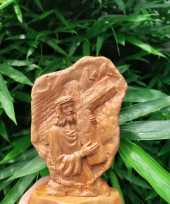 Wooden Christ Crucifixion Statue - 15x10cm - Beech/Fokienia Wood Handmade from the Holy Land