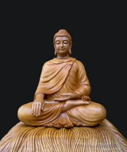 Wooden Gautama Buddha Statue 50cm - Shakyamuni Meditating Buddha Sculpture - Baccaurea Sapida Wood