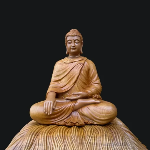 Wooden Gautama Buddha Statue 50cm - Shakyamuni Meditating Buddha Sculpture - Baccaurea Sapida Wood