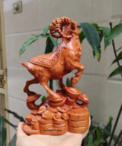 Wooden Goat Statue - 7.8 inches - Padauk Wood - Handcrafted Feng Shui Figurine for Luck and Fortune