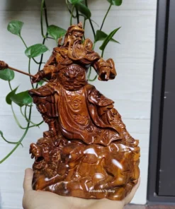 Wooden Guan Yu Statue 20x14x8 cm Green Cypress Handcrafted