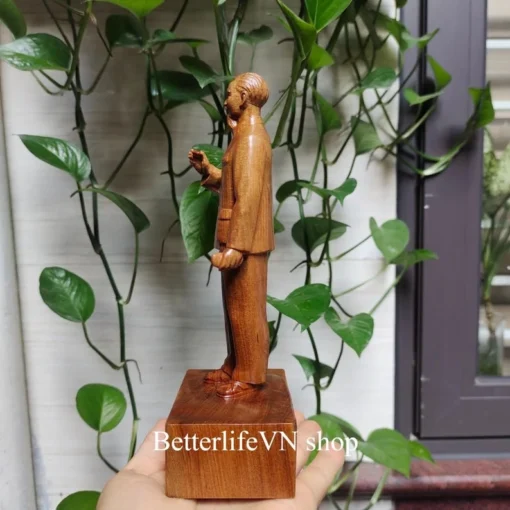 Wooden Ho Chi Minh Statue 7.8 Inches Handcrafted Green Cypress