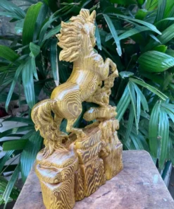 Wooden Horse Sculpture 11.8" Handcrafted Animal Statue, Feng Shui Decor