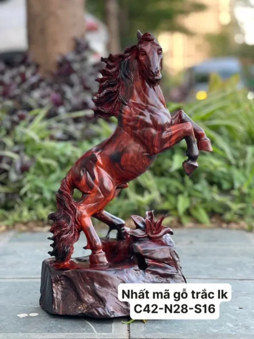 Wooden Horse Sculpture - Galloping Figurine - 35-45cm - Rosewood Carving