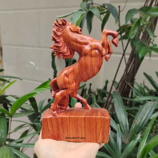 Wooden Horse Statue 7.8" Handcrafted Padauk Wood Sculpture - Animal Lover Gift