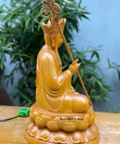 Wooden Ksitigarbha Bodhisattva Statue 19.6 Inches Natural Doussie Wood