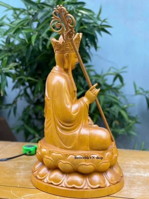 Wooden Ksitigarbha Bodhisattva Statue 19.6 Inches Natural Doussie Wood