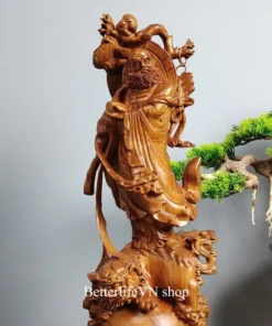 Wooden Ksitigarbha Bodhisattva Statue - 23.6 inches, Natural Padauk Wood, Unicorn Base