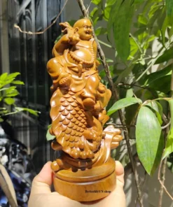 Wooden Laughing Buddha Statue - 7.8