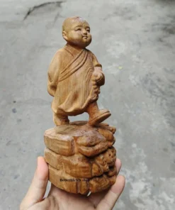 Wooden Little Monk Statue 20 cm Peaceful Handcrafted Wooden Sculpture