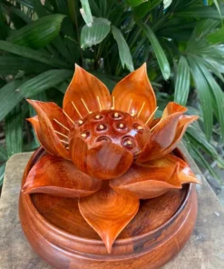 Wooden Lotus Flower Handcrafted 11 cm Padauk Wood Spiritual Décor