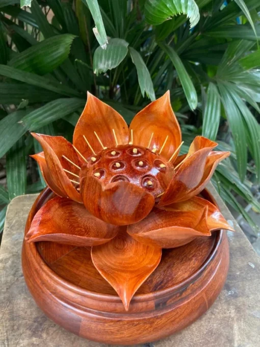 Wooden Lotus Flower Handcrafted 11 cm Padauk Wood Spiritual Décor