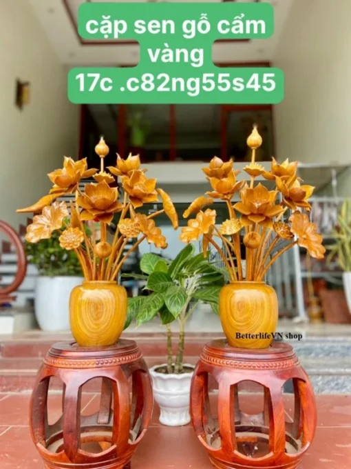 Wooden Lotus Flower Vase - 82 cm Height - Handcrafted Yellow Rosewood