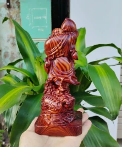 Wooden Maitreya Buddha Statue Riding Nghe 8x20 cm Handmade Rosewood