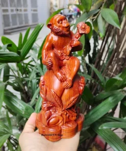 Wooden Monkey Statue - 7.8 Inches - Padauk Wood - Handcrafted Feng Shui Design