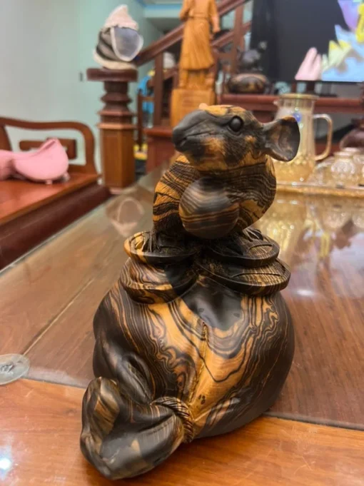 Wooden Mouse Sculpture 6x8.7x4.7 inch Ebony Miniature Ornament