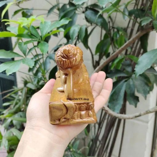 Wooden Reclining Buddha Statue - 9 cm - Green Cypress - Handcrafted